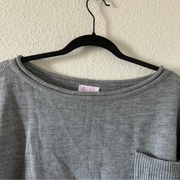 Pink Lily Women’s Oversized Knit Sweater Medium Gray Drop Shoulders Fall Winter - Picture 10 of 11